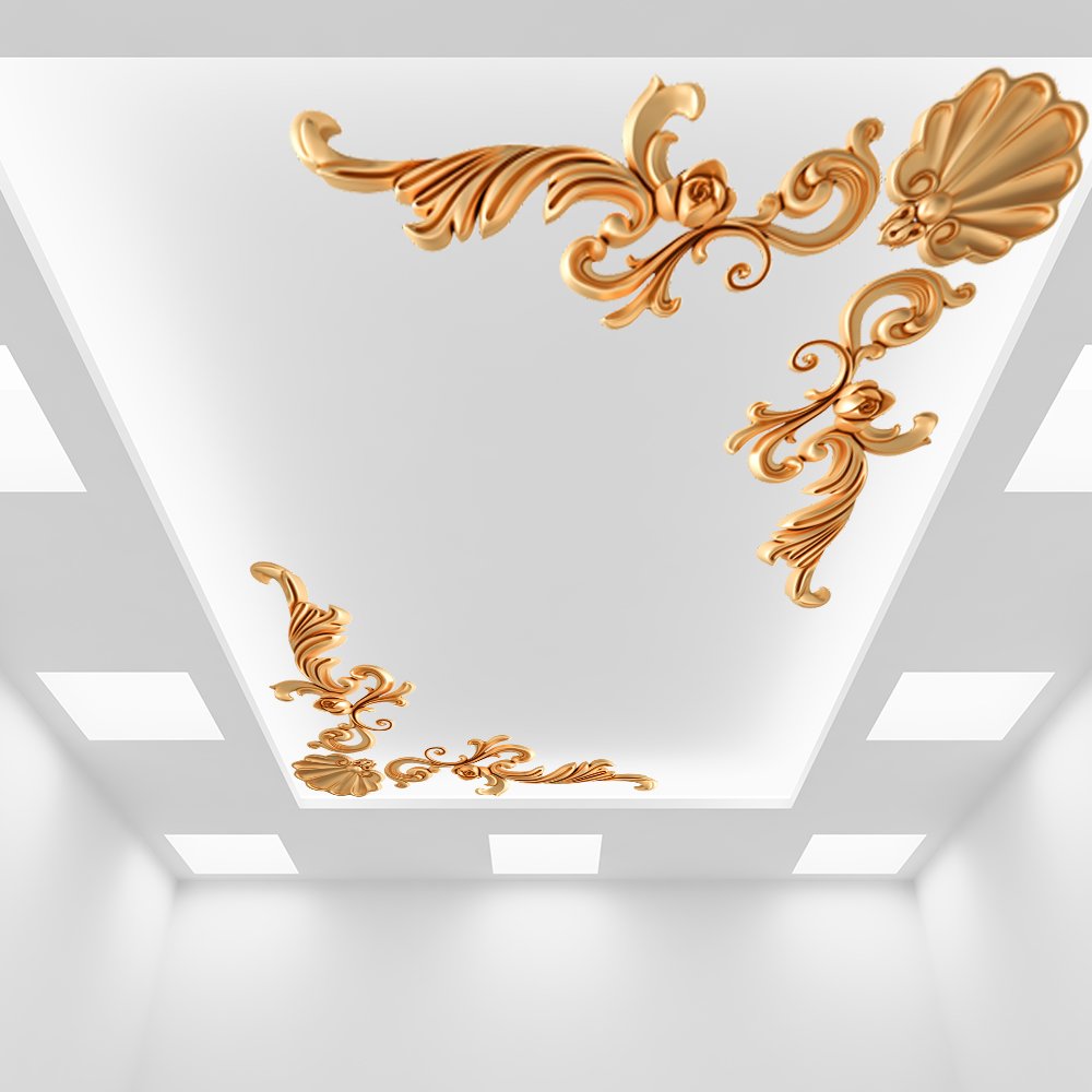 Купить наклейку на потолок. Натяжные потолки с орнаментом. Натяжной потолок с золотым орнаментом. Узоры на потолке. Натяжной потолок с золотыми узорами.